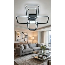 G-Light 6'lı Dikdörtgen LED Plafonyer Avize Siyah Kasa 3 Renk Modern Salon Avizesi
