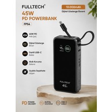 Azurtech 45W Pd Powerbank 10000MAH Dahili Usb-C Kablolu Dijital Göstergeli Hızlı Şarj Taşınabilir Şarj Cihazı Siyah