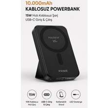 Azurtech Fulltech FP53 10000MAH 15W Kablosuz Manyetik Powerbank Usb-C Pd Hızlı Şarj Standlı LED Göstergeli Siyah