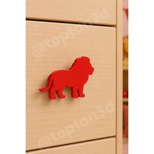 Toptan3D (6x4 Cm) Kırmızı Aslan Dolap Kulpu - Modern Çocuk, Bebek Odası Mobilya Kulpu (Kulp Vidası Dahildir)