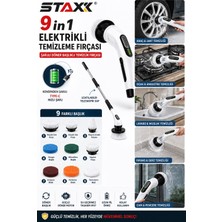 Staxx Power 9in1 Şarjlı Temizlik Fırçası | Kablosuz Şarjlı Döner Fırça | Araç Banyo Fayans  Mutfak Temizlik Seti