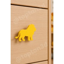 Toptan3D (6x4 Cm) Sarı Aslan Dolap Kulpu - Modern Çocuk, Bebek Odası Mobilya Kulpu (Kulp Vidası Dahildir)