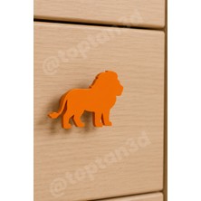 Toptan3D (6x4 Cm) Turuncu Aslan Dolap Kulpu - Modern Çocuk, Bebek Odası Mobilya Kulpu (Kulp Vidası Dahildir)