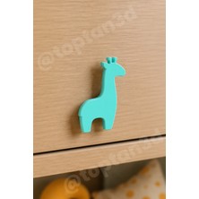 Toptan3D (6x4 Cm) Turkuaz Zürafa Dolap Kulpu - Modern Çocuk, Bebek Odası Mobilya Kulpu (Kulp Vidası Dahildir)