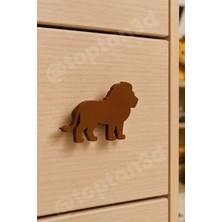 Toptan3D (6x4 Cm) Kahverengi Aslan Dolap Kulpu - Modern Çocuk, Bebek Odası Mobilya Kulpu (Kulp Vidası Dahildir)