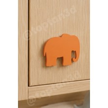 Toptan3D (5x4 Cm) Turuncu Fil Dolap Kulpu - Modern Çocuk, Bebek Odası Mobilya Kulpu (Kulp Vidası Dahildir)
