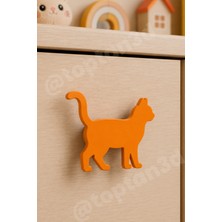 Toptan3D (6x4 Cm) Turuncu Kedi Dolap Kulpu - Modern Çocuk, Bebek Odası Mobilya Kulpu (Kulp Vidası Dahildir)