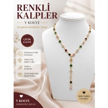 Nior Lifestyle Çok Renkli Zirkon Kalpli Y Kolye, Zarif Altın Kaplama Sarkan Kolye, Kadın Doğum Günü Hediyesi Takı