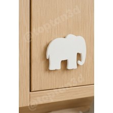 Toptan3D (5x4 Cm) Beyaz Fil Dolap Kulpu - Modern Çocuk, Bebek Odası Mobilya Kulpu (Kulp Vidası Dahildir)