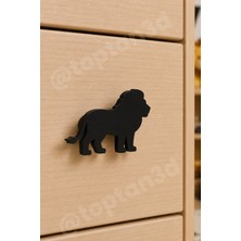 Toptan3D (6x4 Cm) Siyah Aslan Dolap Kulpu - Modern Çocuk, Bebek Odası Mobilya Kulpu (Kulp Vidası Dahildir)