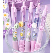 ÖZ OFİS Kawaii Moka Daisy Whisper Papatya Temalı Mor Jel Kalem Tekli - 0.5 mm Ergonomik Tutuşlu Basmalı Kalem