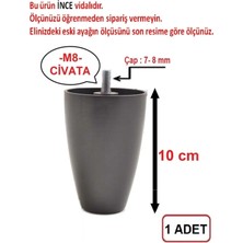 Empressco ( Vida Ölçüsüne Dikkat Armut Plastik Baza Ayağı Koltuk - Kanepe Ayağı Tek Adet Siyah 10 cm M8 Vida