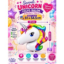 Parti Dükkanı Unicorn Kafa Folyo Balon 51 x 54,5 cm Helyum Uyumlu Büyük Boy Renkli Unicorn Doğum Günü Baby Shower Parti Süsü