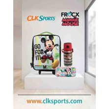 CLK Sports Mickey Mouse Çekçekli Anaokulu Çantası , Çift Gözlü Kalem Çantası , Çelik Matara Hediye