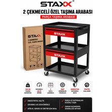 Staxx Power 2 Çekmeceli Parça Taşıma Arabası | Ağır Hizmet Çelik Gövde | Raylı Çekmeceli Servis Arabası
