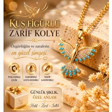 Nior Lifestyle Özgürlük Kuşu Gold Kadın Kolye, Mavi Taşlı Kanat Motifli Çelik Kolye Hediyelik