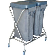 Üçtem Çapraz Çöp Çamaşır Toplama Arabası 2X100LT Krom ÇT266MK