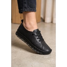 Shoemix Kadın Hakiki Deri Siyah Akıllı Bağcıklı Şeffaf Taban Anatomic Ayakkabı