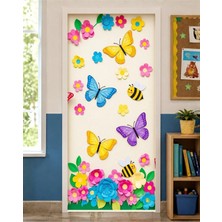 Promisebackdrop2 190X75CM Lastikli Kapı Süsü, Kumaş Kapı Giydirme, Renkli Kelebektemalı, Sınıf Kapısı, Okul Etkinlik Kapı Süsü
