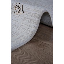 Empressco Beyaz Polyester Halı Tozumaz Saçaklı Salon Oturma Çocuk Odası Yolluk Makine
