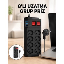 Nevamel® Termal Korumalı 8 Prizli 3 Usb’li Uzatma Kablosu Yeni Nesil