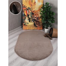 Empressco Puffy Oval Kahve Overloklu Peluş Yumuşacık Yıkanabilir Kaymaz Taban Halı Salon,oturma Odası