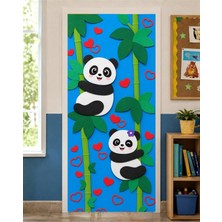 Promisebackdrop2 190X75CM Lastikli Kapı Süsü, Kumaş Kapı Giydirme, Sevimli Pandalar Temalı, Sınıf Kapısı, Okul Etkinlik Kapı Süsü