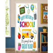 Promisebackdrop2 190X75CM Lastikli Kapı Süsü, Kumaş Kapı Giydirme, Happy First Day To School, Sınıf Kapısı, Okul Etkinlik Kapı Süsü