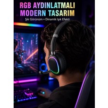 Nevamel® Rgb Işıklı Bluetooth Mikrofonlu Kulaklık Uzun Süreli Kullanım Type-C Şarjlı