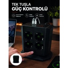 Nevamel® Akım Korumalı 8'li Dikey Priz 4 USB 2 Type-C Hızlı Şarj Destekli Çoklu Priz