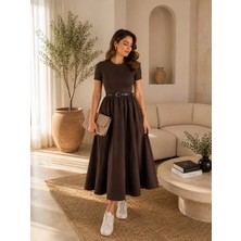 Unika Boutique Kadın Kemerli Poplin Midi Elbise