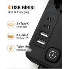 Esranın Dünyası Akım Korumalı 5’li Priz 2xusb 2xtype-C Çıkış Akım Koruma Çoklu Priz Çoğaltıcı Anahtarlı Ftr-31 Siyah