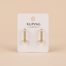 Xuping Jewelry Vıp Seri 316L Çelik 14K Gold Renk Dikey Çizgili Geometrik Küpe 15X10MM