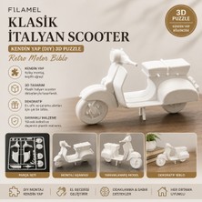 Filamel Klasik Italyan Scooter Maketi - Kendin Yap (Dıy) 3D Puzzle Retro Motor Biblo