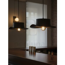 Periluna Şapka Serisi Tekli Sarkıt Avize Modern Retro Siyah Cafe Mutfak Yemek Masası Aydınlatma (Cata LED Ampul Hediye)