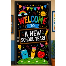 Promisebackdrop2 190X75CM Lastikli Kapı Süsü, Kumaş Kapı Giydirme, Welcome To A New School Year, Sınıf Kapısı, Okul Etkinlik Kapı Süsü
