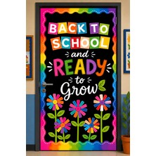 Promisebackdrop2 190X75CM Lastikli Kapı Süsü, Kumaş Kapı Giydirme, Back To School And Ready To Grow Sınıf Kapısı, Okul Etkinlik Kapı Süsü
