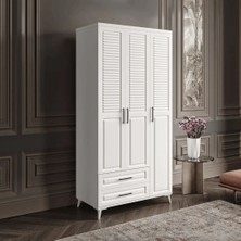 Macera Mobilya Sanat 3 Kapaklı Çekmeceli Komple Mdf Gardırop