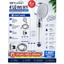 Deyhome 4'lü Slikon Tutamaçlı Set 6 Fonksiyonlu Filtreli Duş Başlığı + Yapışkanlı Mafsal + 3 Yedek Filtre – 150CM Örgülü Hortum-Basınç Artırıcı, Klor & Kireç Önleyici