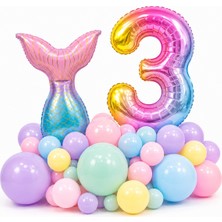 Bkmc Deniz Kızı Doğum Günü Süsleme Seti 1-9 Yaş Rakam Balonlu Makaron Balon Parti Dekorasyon Seti