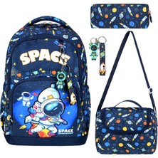 Alanç Gift Ultra Lüks Erkek Çocuk Ortopedik Suya Dayanıklı İlkokul  Okul Çantası Termal Beslenme Ve Kalemlik, Astronot Desen