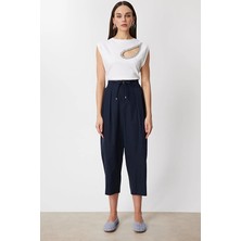 Onfashion Regular Fit Paraşüt Bol Paça Yüksek Bel Kadın Pantolon 74169 Lacivert
