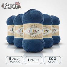 Alize Diva - 279 Havacı Mavi - 5'li Paket - 100GR/350M - Parlak Merserize Yazlık Baharlık Örgü Ipi