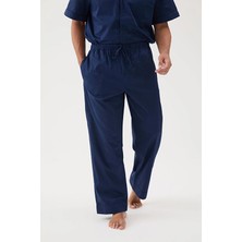 Cottons &amp; Clouds Beli Lastikli Düz Paça Loose Fit Erkek Pamuk Saten Pijama Altı CC9818 Lacivert