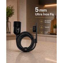 Orvi Prime Yeni Nesil 5 mm Ultra Ince Fişli Tekli Topraklı Uzatma Kablosu 3 Metre – Dar Alanlar Için Tasarlanmıştır