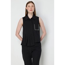 Onfashion Gömlek Yaka Kolsuz Pamuk Kadın Gömlek 72336 Siyah