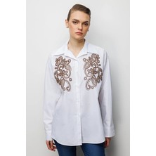 Ekol Polo Yaka Regular Fit Uzun Kollu Pamuk Kadın Bluz 02806 Ekru