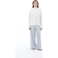 Cottons &amp; Clouds Bisiklet Yaka Uzun Kol Loose Fit Pamuk-Modal Kadın Pijama Üstü CC7132 Ekru