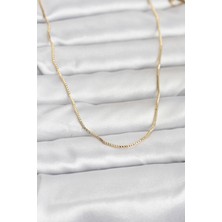Valeo cm 14K Gold Renk Ince Kare Zincirli Model 60 cm Kadın Kolye 5886 - 4546-4231