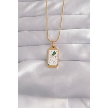 Valeo 316L Çelik Gold Renk Beyaz Mineli Tarot Kolye 5886 - 9168-5928